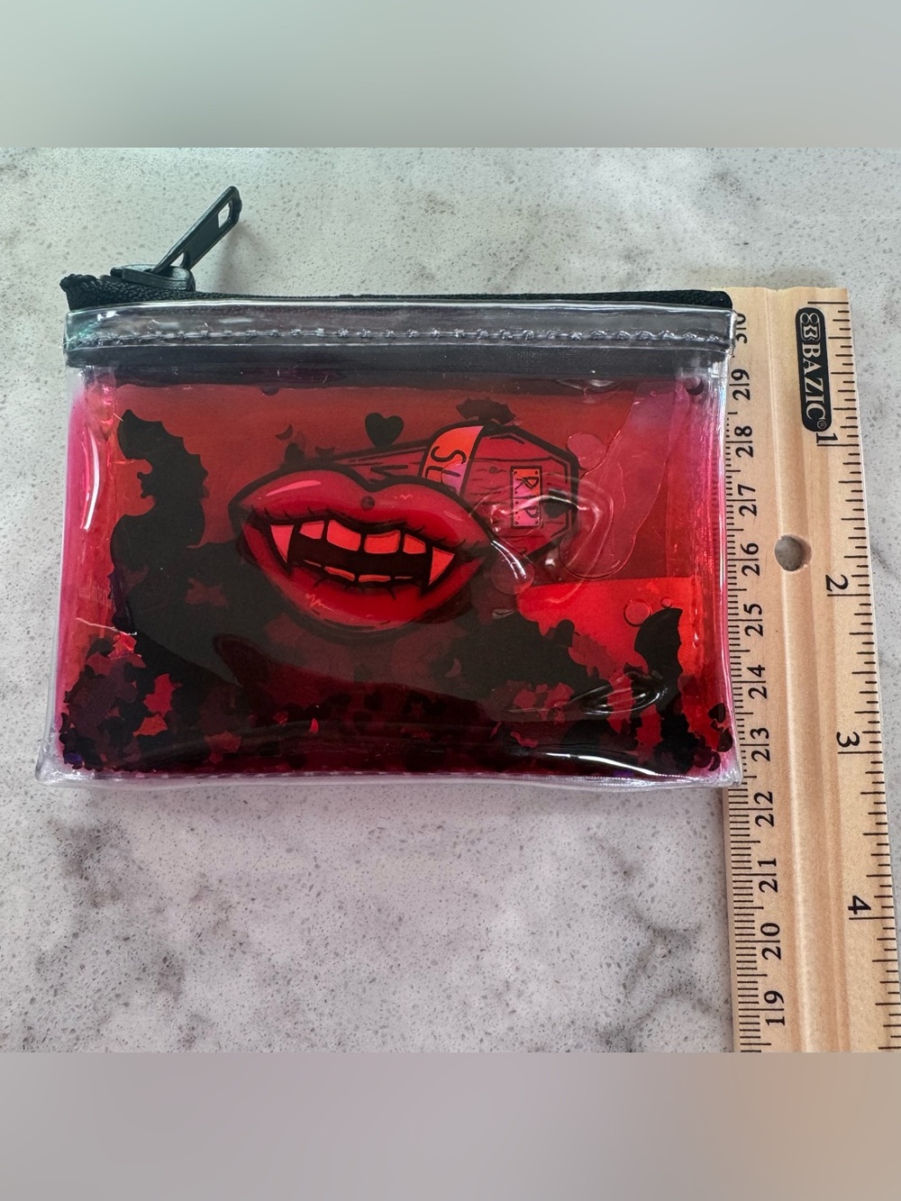 Electric Bubblegum Vampire Themed Liquid Glitter Coin Purse Made in USA - Picture 6 of 6